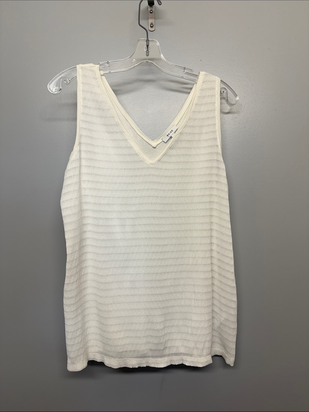 Reiss White Sheer Striped Oversized Flowy Blouse